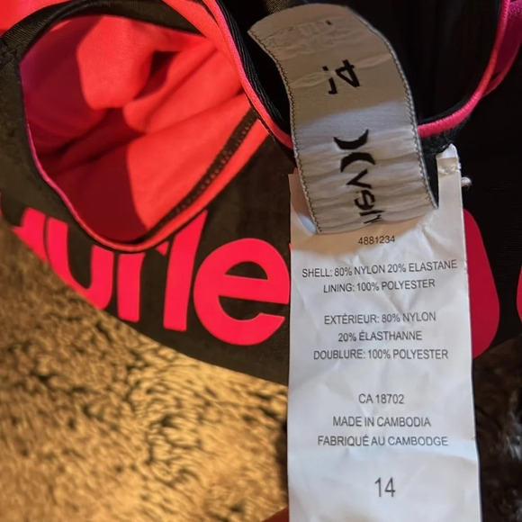 Hurley Max black pink One-Piece Swimsuit New Sz 14 - Picture 6 of 9